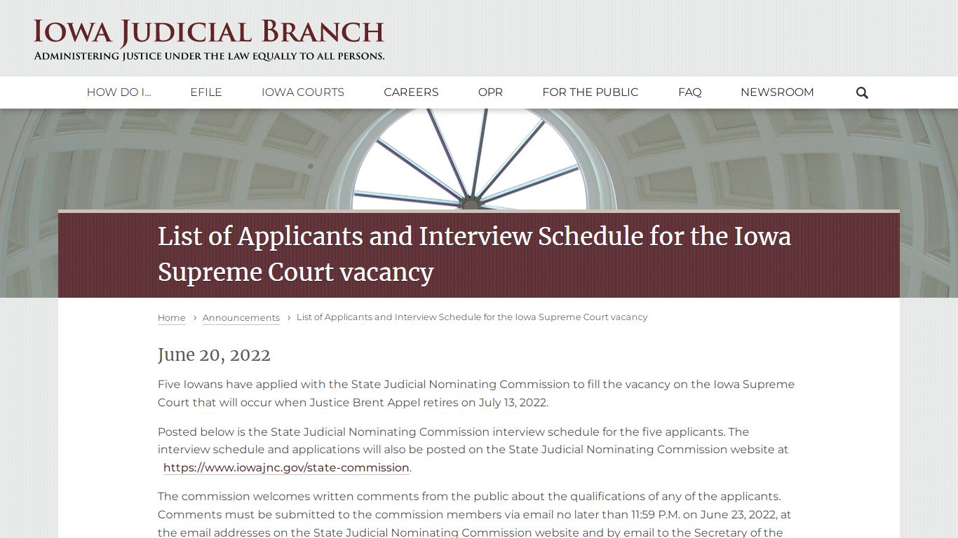 List of Applicants and Interview Schedule for the Iowa Supreme Court ...